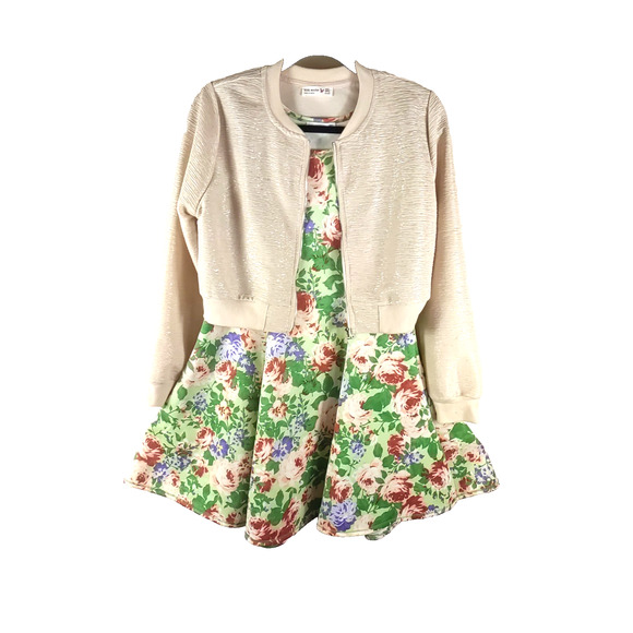 Knit Works Girls Jacket Dress Size XXL 20 .5 Plus Pink Green Sleeveless Dress... - Picture 1 of 10